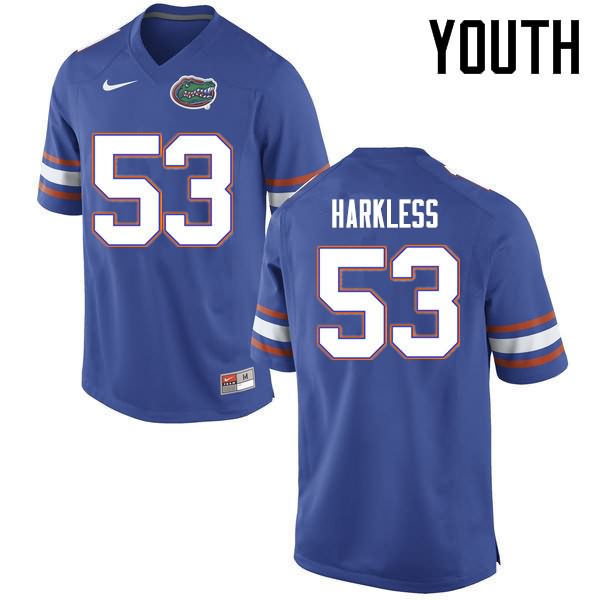 Youth NCAA Florida Gators Kavaris Harkless #53 Stitched Authentic Nike Blue College Football Jersey TYY0165HX